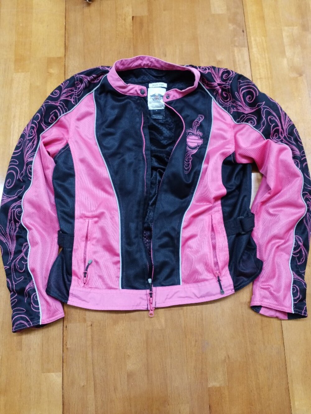 Harley Davidson Pink Black Motorcycle Riding Jacket Mesh Lining Women's XL